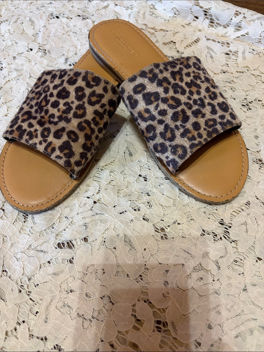 American Eagle Outfitters Leopard Print Slide Sandals in Tan and Brown